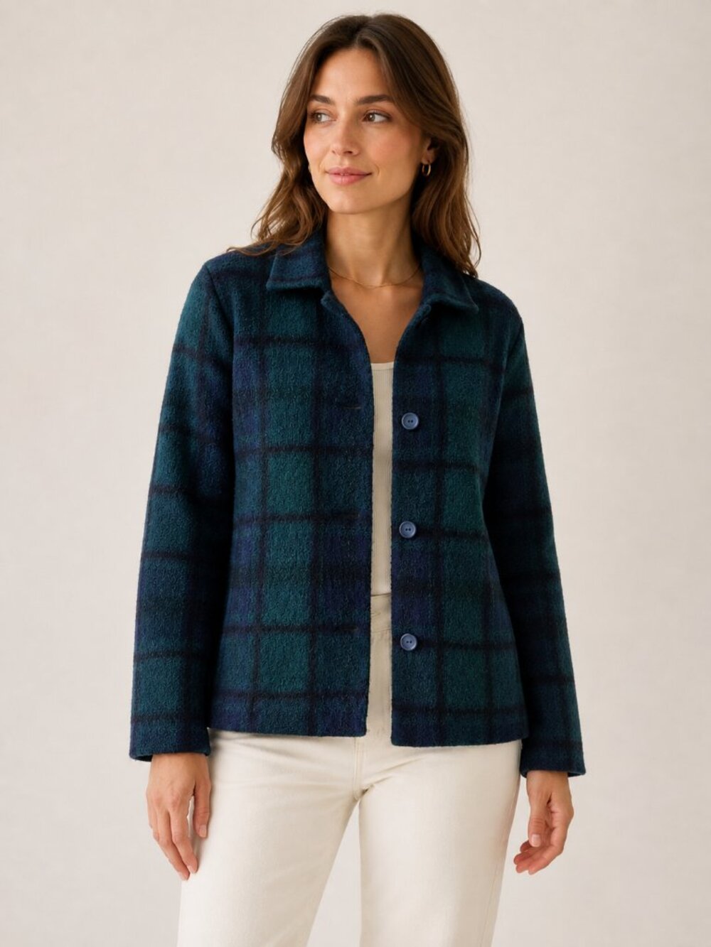 Ricki’s Women’s S Green Navy Plaid Knit Jacket Cardigan Blazer Cozy Layer